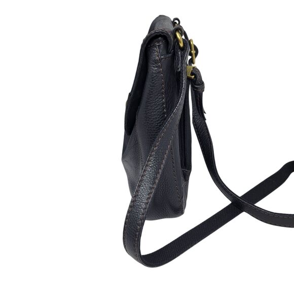 Fossil Vintage Black Leather Flap Crossbody Handbag with Brass Turn Lock - Picture 4 of 14
